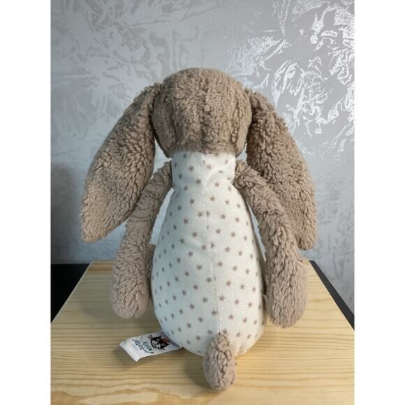 Little Jellycat Starry Bashful Bunny Rabbit Rattle Soft Plush Tan White Stars - Picture 4 of 8